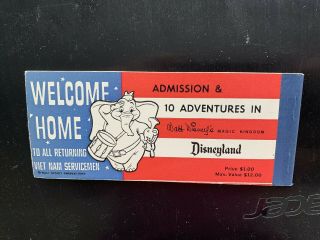 Disneyland Welcome Home Vietnam Service Men Ticket Book And Admission Ticket