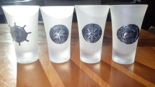 Princess Cruise Lines Shot Glasses Cordial Glasses Frosted White Pewter Emblem 4