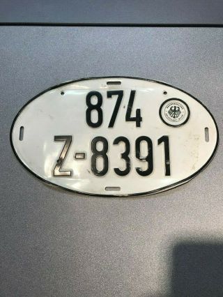 Vintage German License Plate Oval Shape 874 Z - 8391