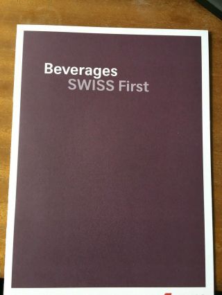 Swiss International Airlines First Class Drinks Beverages Menu