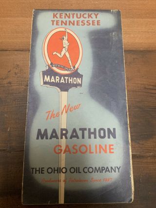 Vintage Marathon Gasoline The Ohio Oil Company Road Map Kentucky Tennessee Old