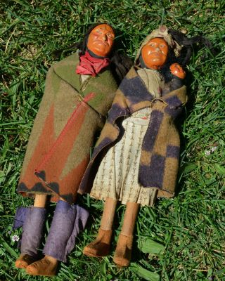 2 Antique Skookum Native American Indian Art Doll