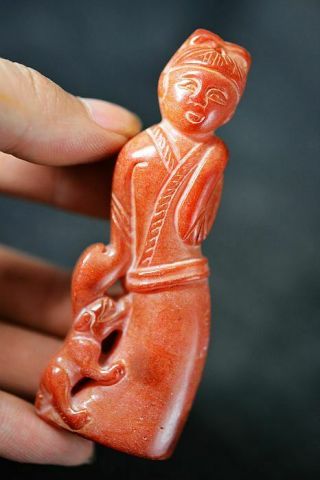 Delicate Chinese Old Jade Carved Ancient People&beast Pendant J34