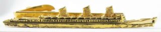 Vintage Ship Ocean Liner Tie Tack Ss Normandie Queen Mary? Gold Tone Clip 2.  25 "