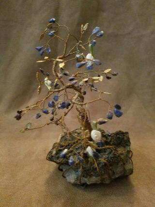 Vintage Gem Stone Money Tree Bonsai,  Geode Crystal Base