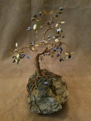 Vintage Gem Stone Money Tree Bonsai,  Geode Crystal Base 2