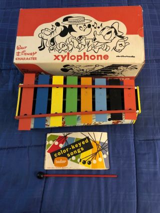 50s Vintage Walt Disney Character Metal 135 Xylophone Mickey Mouse Donald Duck