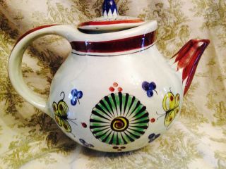 Vintage Tonala Mexican Folk Art Glazed Pottery 8 Cup Tea Pot Signed Cat
