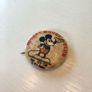 Vintage Mickey Mouse Club Pinback Copyright 1928 - 30 Wl.  E Disney