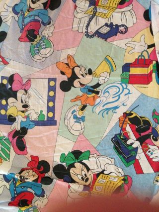 Disney MINNIE MOUSE Vintage 80 ' s Fabric Twin Flat & Fitted Sheet Set 3
