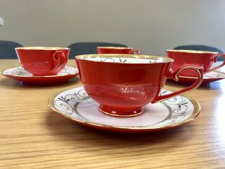 Teavana Fine Bone China Teapot with 4 Cups and Saucers (Ruby Filigree) 2