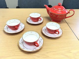 Teavana Fine Bone China Teapot with 4 Cups and Saucers (Ruby Filigree) 3