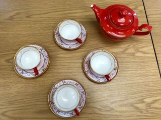 Teavana Fine Bone China Teapot with 4 Cups and Saucers (Ruby Filigree) 5