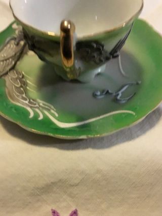 Vintage Miniature Green Moriage Dragon Ware Tea Cup And Saucer Japan 3