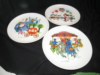 Disney Mid Century 1964 Set Of 3 Plates Cinderella Mickey,  Donald,  Mary Poppins
