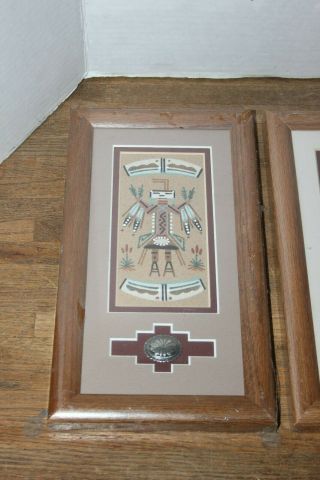 3 Small Size,  Vtg Hand Crafted Navaho Sand Art Painting,  & Signed 2