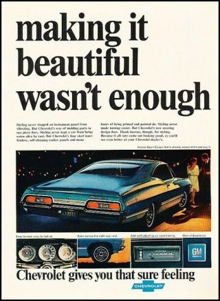1967 Chevrolet Impala Sport Coupe Vintage Advertisement Print Art Car Ad K110