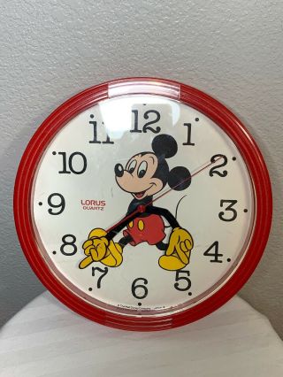 Vintage Lorus Disney Mickey Mouse Wall Clock Red 10.  5” Quartz Japan