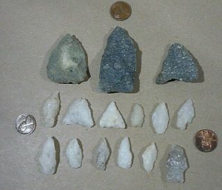 15 Native American Arrowheads From Cape Cod Ma.  Quartzites Rhyolites Points