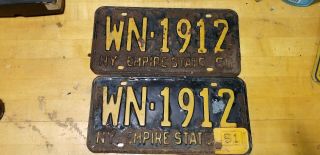 1960 1961 N.  Y.  License Plate Tag Set Wn - 1912 York Matching Pair Set