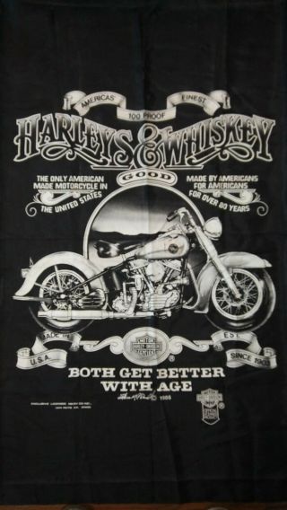 Vintage Harley Davidson Flag Banner Harleys & Whiskey 38 " X46 " White Screen Print