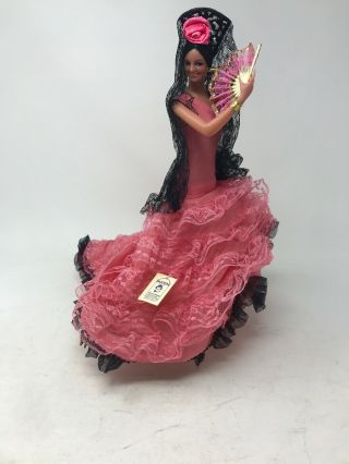 Vintage 1970s Marin Chiclana 13 " Flamenco Doll Figure Spain Pink Spanish Dancer