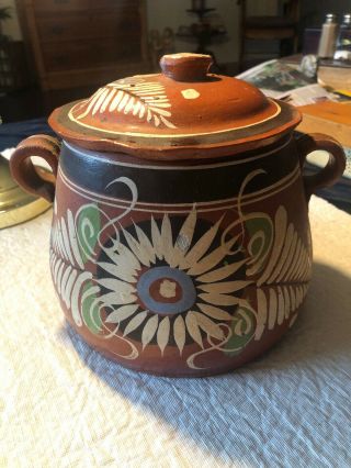 Vintage Mexican Redware Pottery Red Clay Cooking Pot Sauce Pan Bean Pot