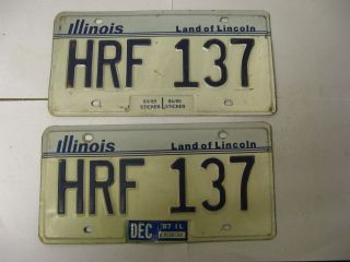 1987 87 Illinois Il License Plate Hrf 137 Pair
