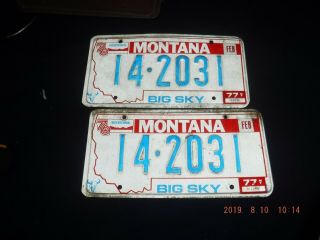 Montana 1976 1977 License Plate Pair Tags Vintage Garage Bicentennial Big Sky