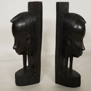2 Hand Carved Ebony Wood Sculpture African Tribal Art Bust Head Statue Figure 9 "