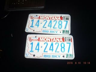 Montana 1976 1988 License Plate Pair Tags Vintage Garage Bicentennial Big Sky