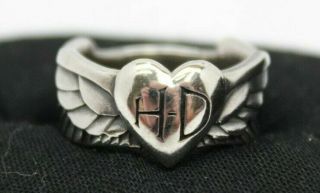 Harley Davidson Mod Sterling Silver Winged Heart Ring Size 8