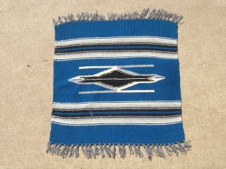 Vintage Light Blue Ground Chimayo Weaving Rug Mat 14.  5 X 17 "
