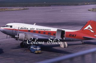 Delta Air Transport Douglas Dc - 3 Oo - Auv,  6.  71,  Colour Slide,  Aviation Aircraft