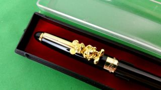 Vtg Disney Mickey Mouse Executive Ballpoint Pen Black Gold Clip Engraved Cap