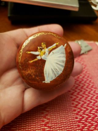 Hand Painted Russia Russian Trinket Lacquer Box Ballet Male Female Ballerina Red
