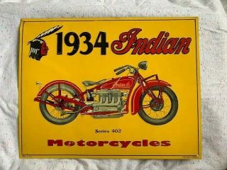 Indian Motorcycle Chief 1934 Series 402 Metal Tin Sign Vintage Rustic Look - Preow