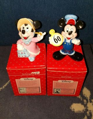 Rare Disney Schmid Figurines Mickey And Minnie Mouse 60th Birthday