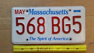 License Plate,  Massachusetts,  Spirit Of America,  568 Bg 5