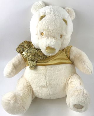 Disney Store Winnie The Pooh Plush Large 18 " Stuffed Animal Gold & Cream Holiday