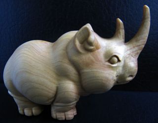Tb135 - - 3 " Big Carved Boxwood Carving - Powerful Rhino