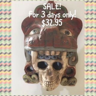 Aztec Clay Jaguar Warrior Skull Mask