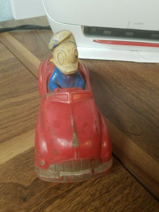 Vintage 1930 ' s Disney Donald Duck Pluto Toy Car Mfg by Sun Rubber Barberton Oh. 2