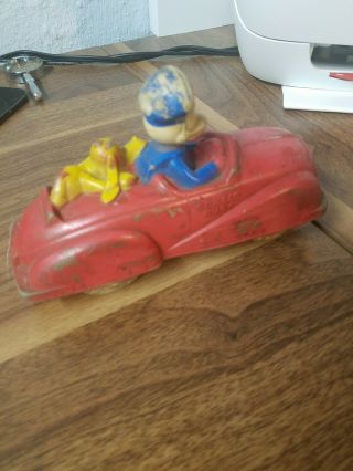 Vintage 1930 ' s Disney Donald Duck Pluto Toy Car Mfg by Sun Rubber Barberton Oh. 3
