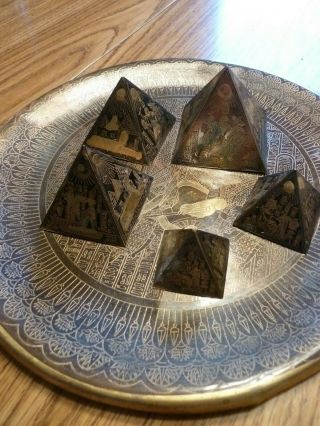 Vintage Egyptian Souvenir Metal Etched Pyramids and tray - brass or bronze 4