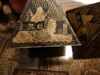 Vintage Egyptian Souvenir Metal Etched Pyramids and tray - brass or bronze 6