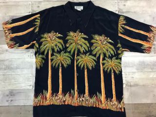 Avanti Xl Hawaiian Shirt 100 Silk Aloha Night Palm Trees