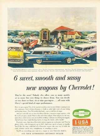1957 Chevrolet Station Wagon Vintage Advertisement Print Art Car Ad K102