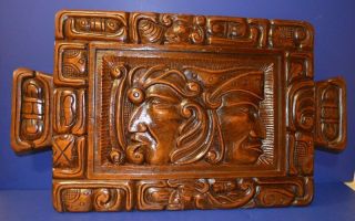 Vintage Carved Wood Honduras Mayan Art Tray 24 " X 14 " W/glass Cover