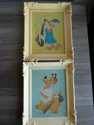 2 Vintage Walt Disney Productions Framed Pictures - Donald Duck & Pluto
